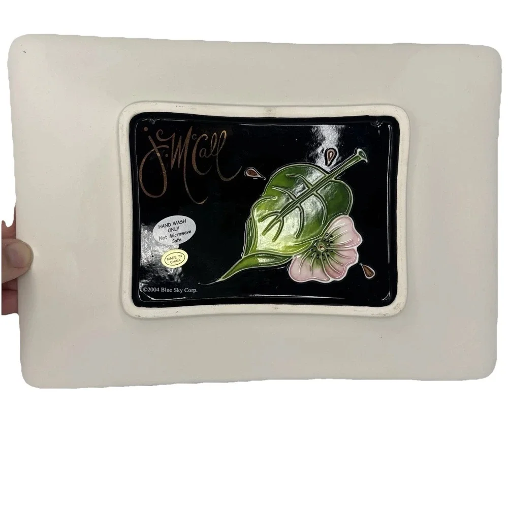 Blue Sky Jeanette J McCall Apple Blossoms Plate Tray 2004 Raised‎ Relief Outline